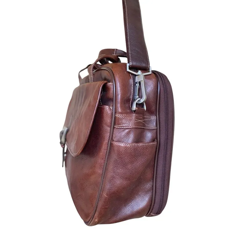 Torino Leather Portfolio Briefcase Brown Tumbled Leather Laptop Messenger Bag